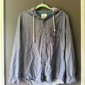 Light Jean blue Hooded Button-Up Shirt
